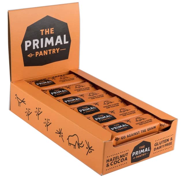 Primal Pantry - Real Food Bars - Hazelnut & Cocoa - Fruit & Nut Energy Bars - 18x 40g - All Natural Ingredients - Vegan - Gluten Free - Paleo