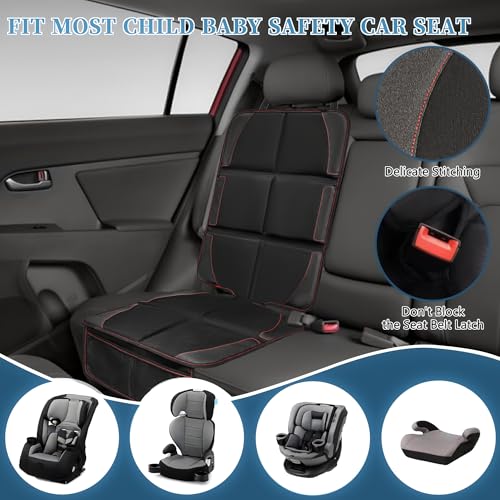 Image of Car Seat Protector 2 Pack Baby Car Seat Covers with Mesh Pockets & Non-Slip Backing 600D Durable Seat Protector Under Baby Car Seat (Black & Red, Large)