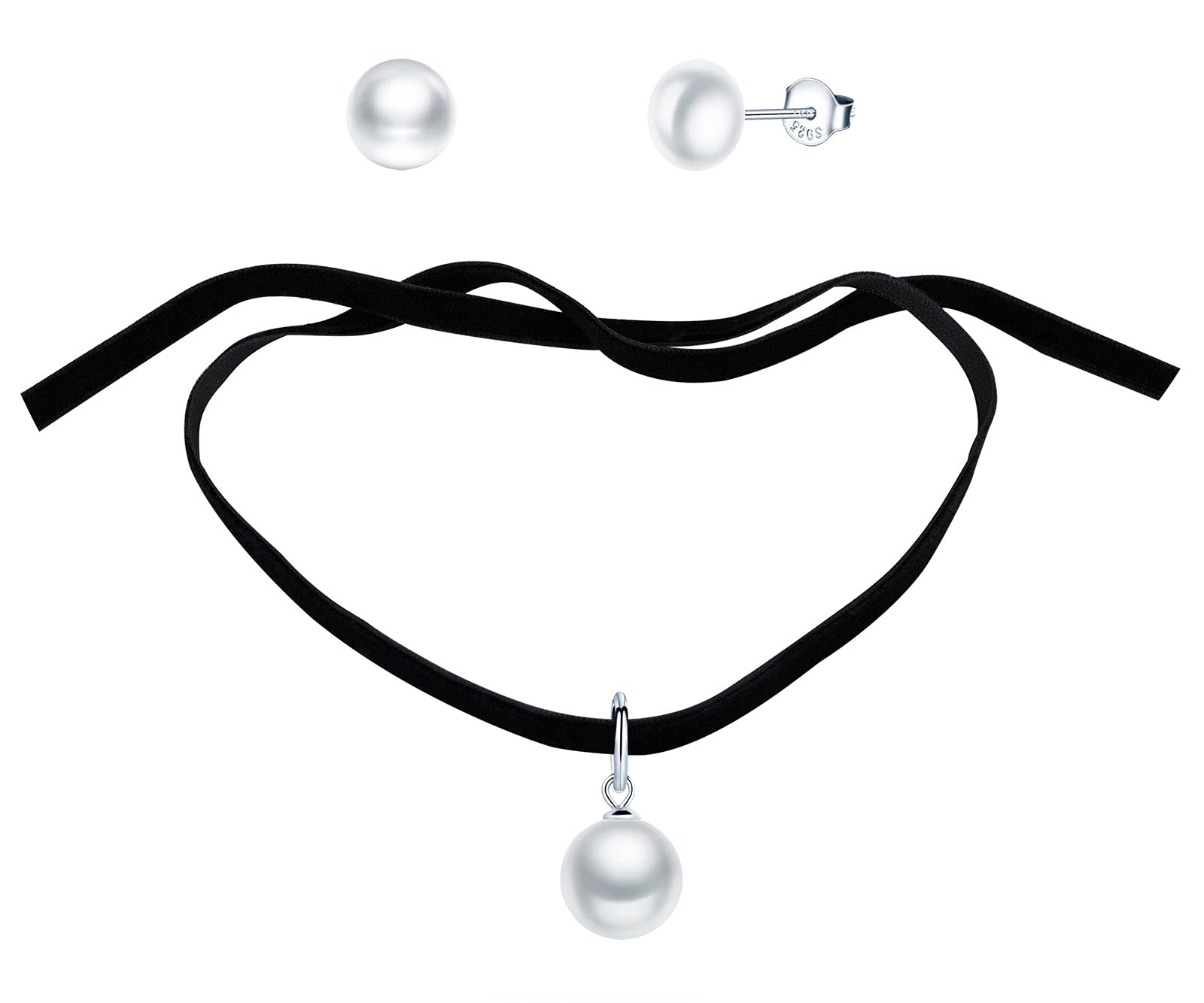 CPSLOVE Collares perlas para mujer niña, Pendientes perlas para mujer niña, Juegos de joyas de plata 925, collar colgante de perlas en forma de gota, pendientes de perlas, blanco