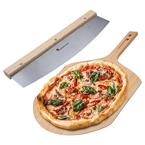 MasterPro Set Compuesto por Cortador de Pizza y Tabla de Corte Ideal para Preparar Pizzas Menaje de Cocina Elaborado con Materiales de Calidad Fácil de Limpiar, BGKIT-0046