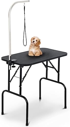 NChanmar Dog Grooming Table 32 Inch Grooming Stand Pet Grooming Arm for Dogs Cats Height Ajustable Foldable with Noose,Non-Slip Desk Top for