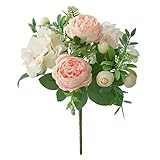 GVEKJ Blaue Seidensträuße, künstliche Waldhortensien, Pfingstrosenknospen, Hochzeit, Braut, Handstrauß, Hausgarten, Schreibtisch-Blumenarrangement, Dekor, Champagner