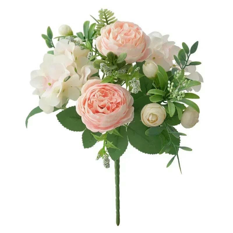 GVEKJ Blaue Seidensträuße, künstliche Waldhortensien, Pfingstrosenknospen, Hochzeit, Braut, Handstrauß, Hausgarten, Schreibtisch-Blumenarrangement, Dekor, Champagner