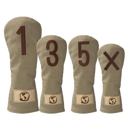 Premium Golf Club Head Covers Set of 4 Brown