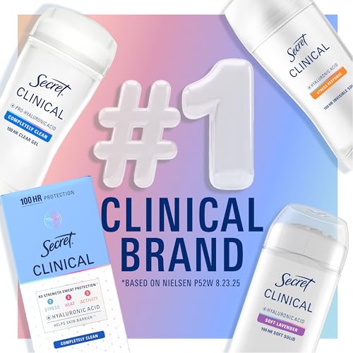 Image of Secret Clinical Strength Antiperspirant Deodorant for Women, 100hr Sweat & Odor Protection, Stress Response, 3X Stress Protection with Hyaluronic Acid, PH Balancing Minerals, Invisible Solid, 2.6 oz