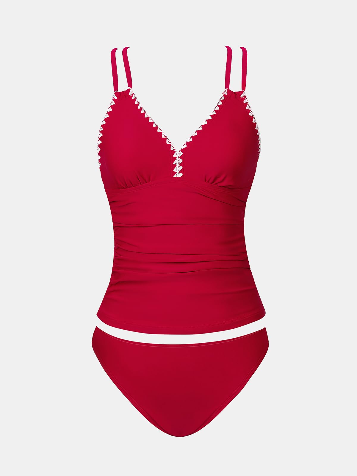 CUPSHE Tankini 2 pièces pour femme - Contrôle du ventre croisé dans le dos - Taille mi-haute - Coutures coquilles