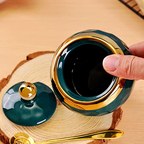 WHJY Ceramic Sugar Bowl with Lid and Spoon, Golf Design Porcelain Salt Bowl Salt Container, Modern Spice Box Seasoning Jar for Home and Kitchen Coffee Bar - Green - Image 5