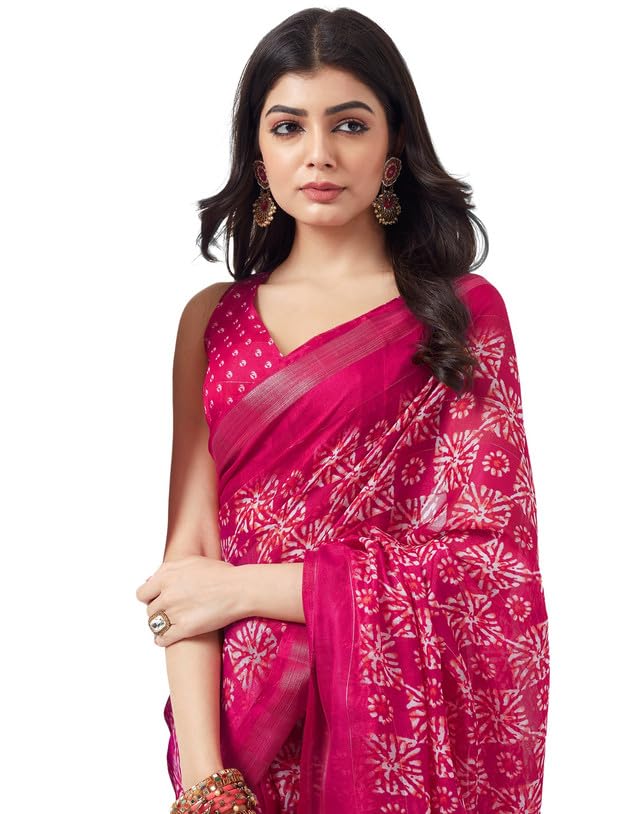 Image of SIRIL Women's Cotton Blend Saree | Printed Saree With Unstitched Blouse Piece