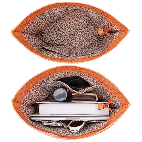 Image of Milan Chiva Tote Bag for Women with Zipper Large Ostrich Vegan Leather Shoulder Purses and Handbags
