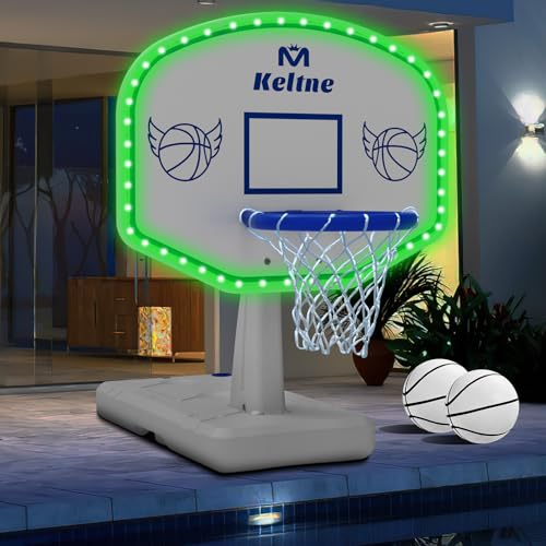 Dahivs LED Pool Basketball Hoop Poolside, Oversized Water Basketball Hoop with Super Bright Solar Lights, 34'x34'x42.2' Light-Up Swimming Pool Basketball Hoops for Kids Adults, with 2 Balls and Pump.
