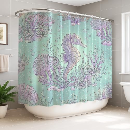 Rideau de douche polyester de qualité supérieure turquoise et corail