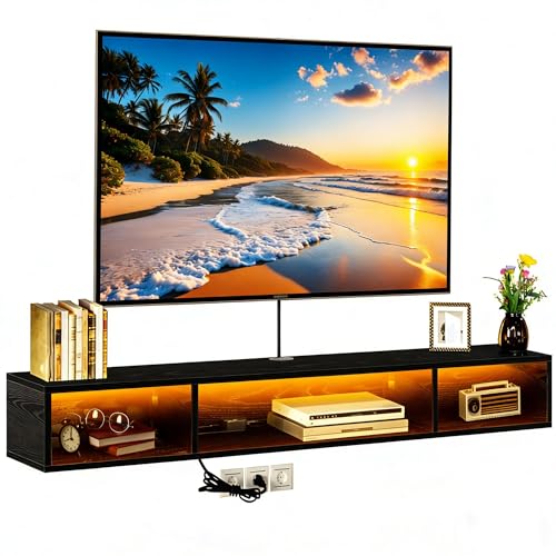 La mejor selección de Muebles y accesorios - 5 favoritos. 47 WELIKERA Mueble para TV 70 Pulgadas con Luces RGB, Repisas Flotantes de Pared para TV con Toma de Corriente, Almacenamiento Debajo para Salón, Dormitorio, Negro
