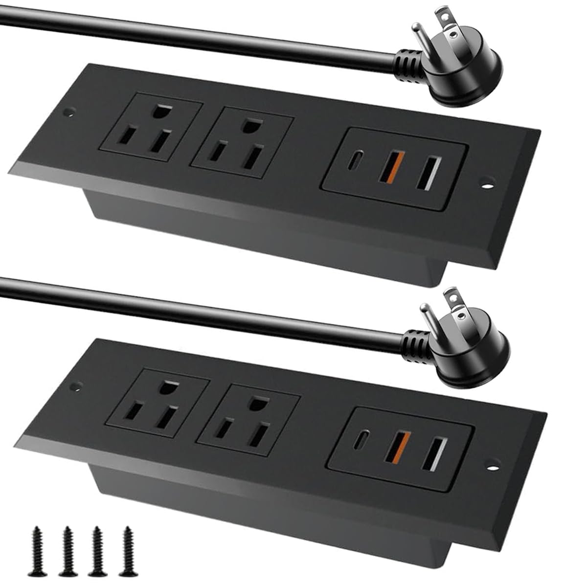 2 Pack Furniture Recessed Power Strip with 20W Fast Charging USB C Port and 18W USB-A Ports.Fadossu Flush Mount Desk Outlet Charging Station,6.56FT Power Cord,Black
