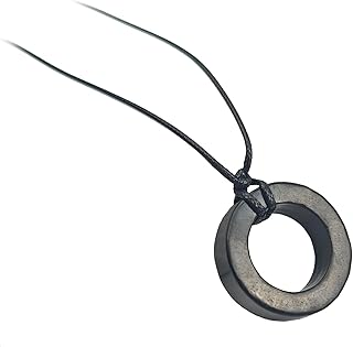 Shungite Negative Energy Protection Pendant – Round Healing Stone Necklace with Adjustable Cord, Natural Energy Balancer for Wellness and Calm