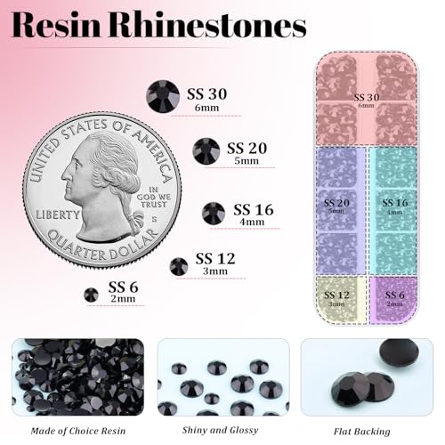 Image of Resin Rhinestones for Crafting with 3Pcs 10ml B7000 Jewelry Glue, 1 Box Black Flatback Gems Crystals Diamond for Bedazzling Crafts DIY Nail Art Makeup, Gems for Clothing Tumblers Shoes