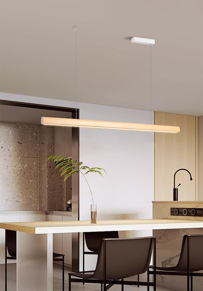 Luminaire LED Suspension Dimmable Cuisine Salle a Manger, 32W Lampe à Suspension avec Télécommande, Lustre Design Moderne Réglable en Hauteur, pour Salon Chambre Table a Manger Couloir(Holz,100cm)