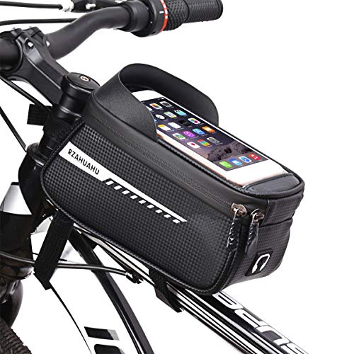 CFIKTE Bicycle Bag Bicycle Accessories-Waterproof Mountain Bicycle Front Frame Bag-Phone Holder for Bike,Bike Accessories with Sensitive Touch Screen and Earphone Hole, for Cell Phones Under 6.5'