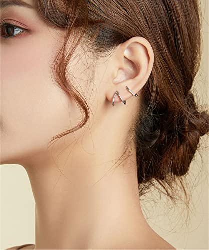 BISAER 925 Sterling Silver Triple Illusion Stud Earrings Double Huggie Hoop Earrings for One Hole Simple Trendy Claw Earring for Women Jewelry Gifts2