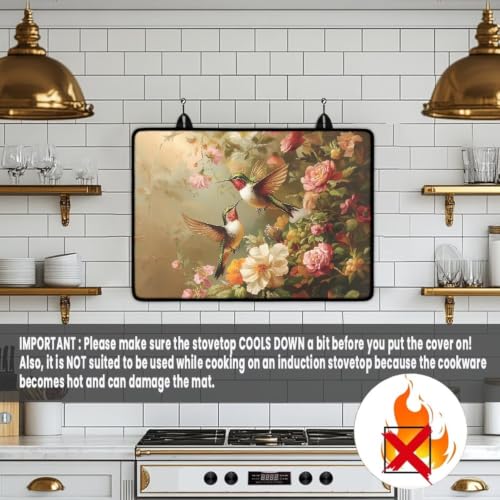 Image of Glass Ceramic Top Stove Cover for Electric Stove Anti-Scratch Cooktop Cover Flat Stove Top Mat Kitchen Decor Accessories, 29 x 21 Inch, Hummingbird Floral