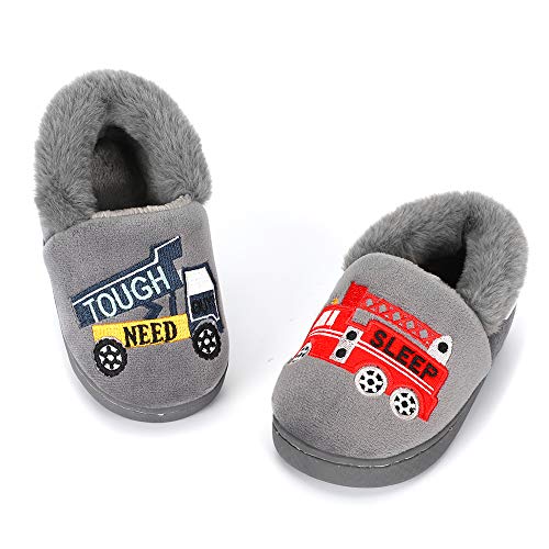 LACOFIA Pantuflas antideslizante de invierno para niños Zapatillas de casa de peluche cálida para niños Excavador Gris 31/32 Cover