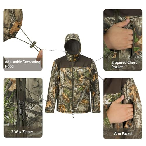 Image of LOOGU Mens Camo Jacket Hunting Hooded Softshell Fleece Lined Outdoor Hiking Coat