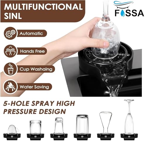 Image of Fossa 47 inchx18 inchx10 inch Double Bowl Waterfall Kitchen Sink Honeycomb Embossed Sink with Black Nano Coating, Premium Stainless Steel, Rectangular Workstation, Faucet With Included All Accessories (Black)