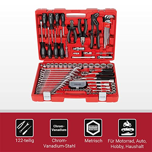 Rothewald Industrie-Werkzeugsatz, 122 Teile, Metrisch, Steckschlüssel- Und Bitsatz, Feinverzahnte Knarren, Spezial-Stecknüsse, Ideal für Motorrad, Auto, Hobby & Haushalt - 2