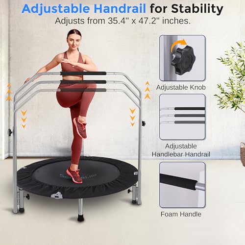 SereneLife 36/40" Foldable Mini Trampoline - Compact Fitness Trampoline for Kids Adults, Exercise Rebounder with Foam Handle, Indoor/Garden Workout Equipment, Max Load 150/220 lbs