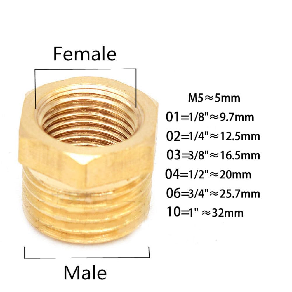 Adaptador de latón Reductor Casquillo Hexagonal Conector Macho a Hembra Agua 1/8 quot; 1/4" 3/8" 1/2" 3/4" 1", F03 a M06