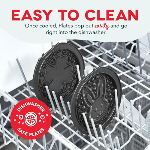 Image of Dash MultiMaker Mini System Removable Plate Set - Nonstick Replacement Plates for Easter Waffle Breakfast - Waffle Maker Not Included - 4-Inch - Two-Pack - Bunny & Shamrock
