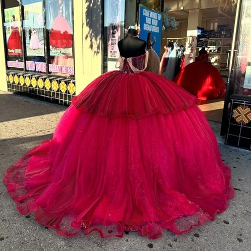 Youjiayi Glitter Gold Appliques Quinceanera Dresses with Train Off Shoulder Layered Sweet 16 Dresses Lace Beaded Ball Gown2