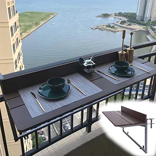 Table de balcon pliante marron LWX réglable pour garde-corps