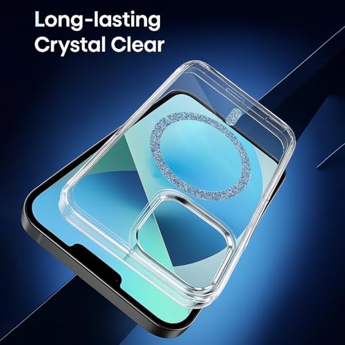 Image of AIBEX Back Cover Case Compatible with iPhone 13 | Glitter Ring Cute Shiny Colorful Bling Case (Compatible with Magsafe) | Transparent PC+TPU Glossy Shiny Cover for Girls & Women - Blue