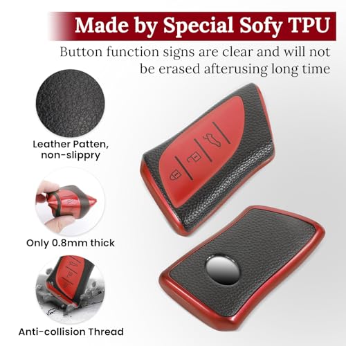 Image of Key Fob Cover for Lexus, Braided Loop Keychain Accessory, Red | Wear-resistant TPU shell, short PU braided loop, daily splash, scratch and drop protection, normal signal use, easy setup