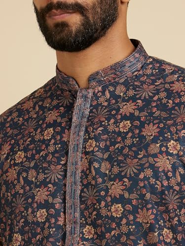 Image of Manyavar Men's Viscose Blend Floral Print Kurta Pyjama Set (2pcs)