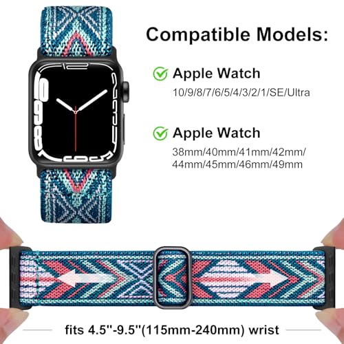Image of Easuny 5 Pack Stretchy Bands Compatible with Apple Watch 40mm 41mm 42mm 38mm 44mm 45mm 46mm Women, Elastic Fabric Nylon Strap Wristband for iWatch SE 3 2 1 Series 11 10 9 8 7 6 5 4 3 Boho Solo Loop