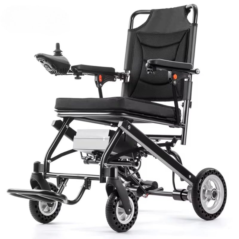 MÁS SANTE - UltraLite, silla de ruedas eléctrica ultraligera de 16 kg, doble motor 2 × 180 W, batería de litio extraíble, compacta y plegable, interior/exterior