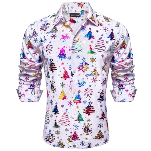 Barry.Wang Mens Christmas Shirts Xmas Holiday Party Button Down Dress Shirts Long Sleeve Snowflake Tree Shirt Halloween