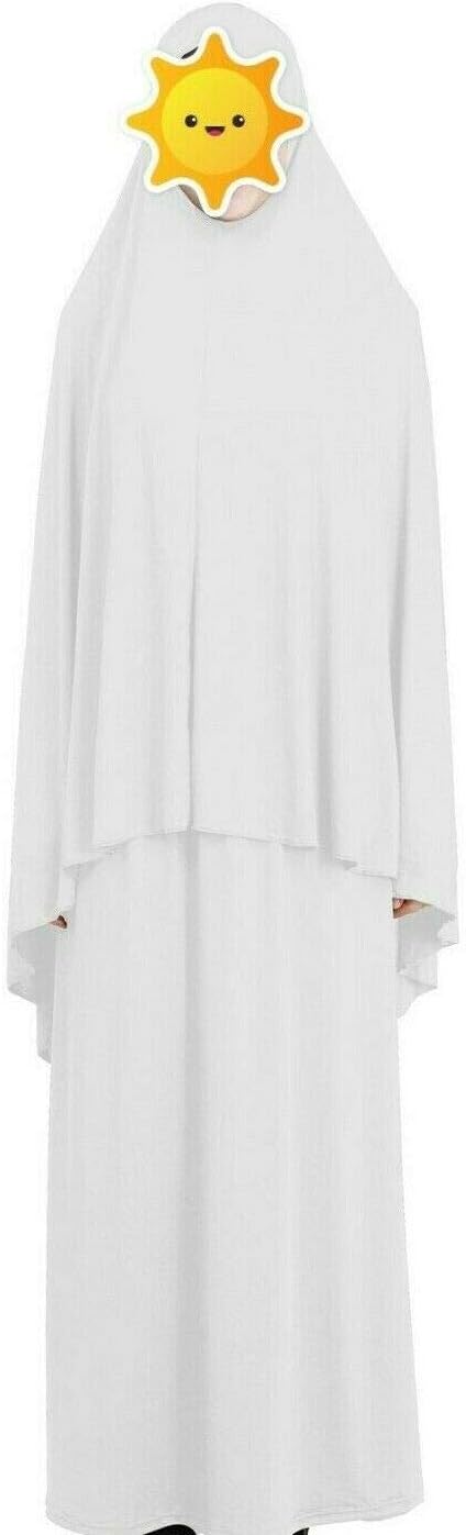 AmiraTSolid White Two Piece Muslim Women Prayer Dress Girl Pray Clothing Scarf Cover