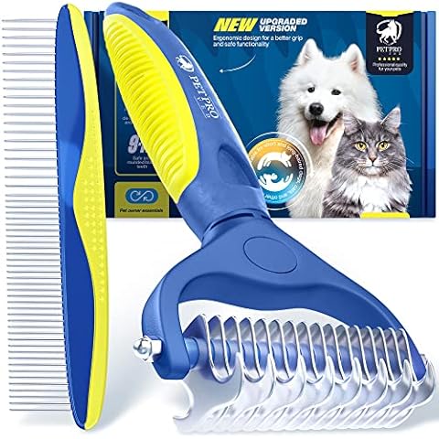 PETPROVED Dematting Comb for Dogs Cats Dog Grooming Brush Undercoat Rake Dog Deshedding Tool for Dogs Cats pet Grooming Brush Dog Undercoat Rake Cat Matted Fur Remover Detangler Brush Cover