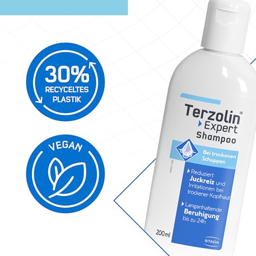 Terzolin Expert Schuppen-Shampoo bei trockener Kopfhaut, Juckreiz und Schuppen, Kosmetikum mit innovativer Pflegeformel, auch bei zu Ekzemen neigender Kopfhaut geeignet – 1 x 200ml