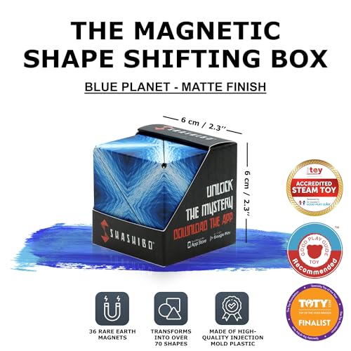 Image of Shashibo Shape Shifting Box - Award-Winning STEM Fidget Toy with Ultra Strong Magnets - Puzzle Cube Transforms Into 100+ Shapes, Perfect Sensory Gift for Kids, Teens, and Adults (Blue Planet)