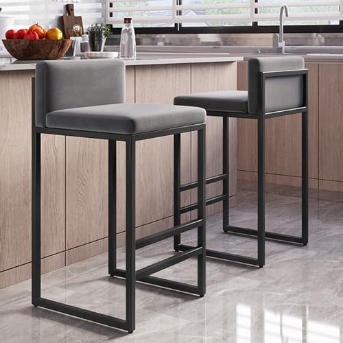 Tabouret de cuisine confortable velours avec dossier ergonomique noir