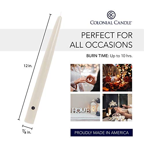 Image of Colonial Candle Unscented Taper Candle, Handipt Collection, Ivory, 12 In, Pack of 12 - Up to 10 Hours Burn