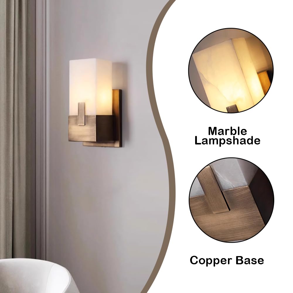 Minimalist Marble Copper Wall Light, Nordic Style Single Head Sconce, E14 Screw Flush Mount Lamp, Dining Room Hallway Living Mounted Fixtures