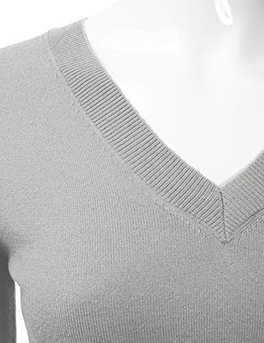 Image of EIMIN Women's Long Sleeve V-Neck Slim Fit Pullover Soft Knit Top Sweater LIGHTGREY M