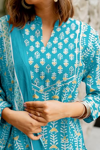Image of MIRCHI FASHION Pure Cotton Women Straight Batik Print & Mirror Work Kurti Set with Dupatta and Pant