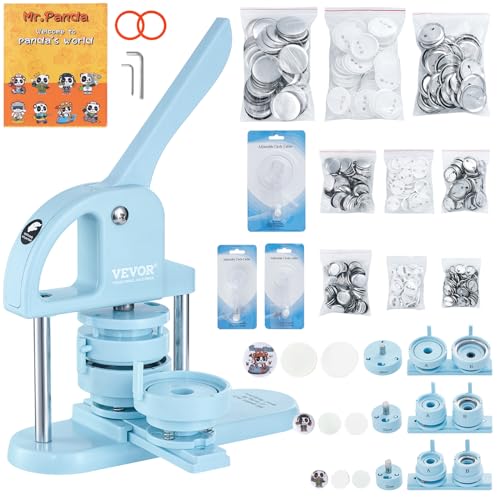 VEVOR Buttonmaker Knopfmachermaschine, 25/32/58 mm 3-in-1-Pinmaker, 300-teilige Buttonteile, Buttonmaker-Maschine mit Panda-Zauberbuch, Stanzset mit Bogengriff, für DIY-Geschenke für Kinder