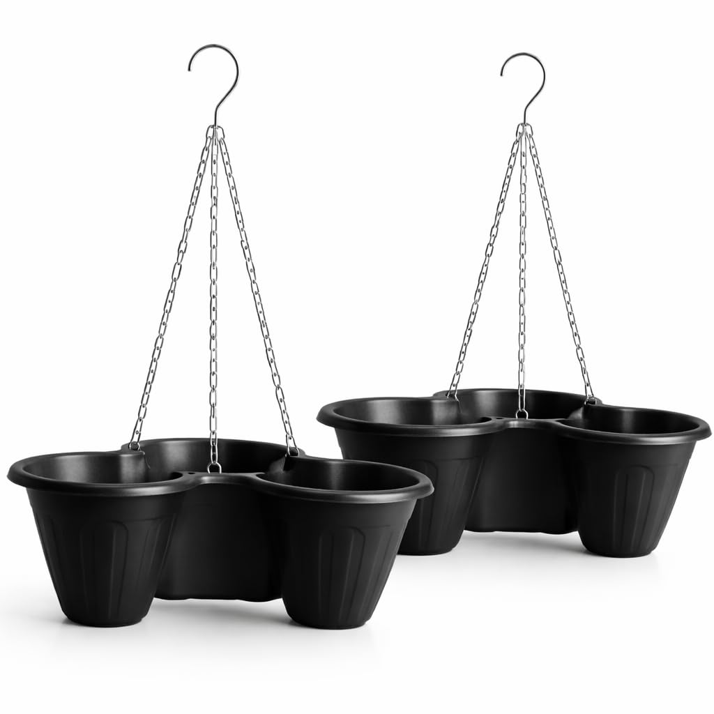 SPECTRAPLAST® Hanging Strawberry Planter 2 Pack (Twin Pack) – 3 Pocket Vertical Hanging Plant Pots with Chain, 36cm Large Garden Planters for Strawberries, Herbs & Flowers, Indoor Outdoor