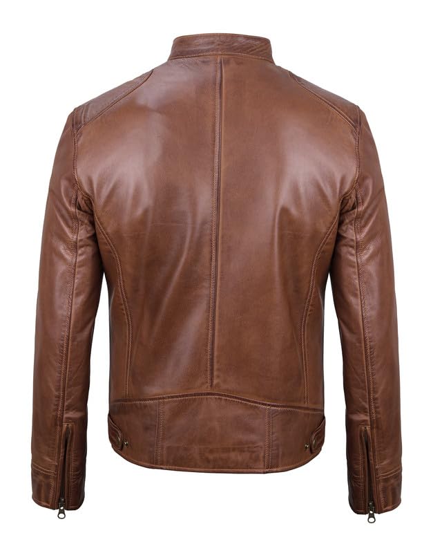Image of Decrum Mens Leather Jacket - Cafe Racer Style Real Lambskin Leather Jacket Men